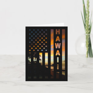 Hawaii Sunset American Flag Honolulu Hawaiian Isla Card