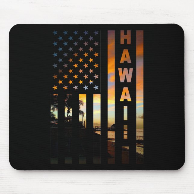 Hawaii Sunset American Flag Honolulu Hawaiian Isla Mouse Pad (Front)