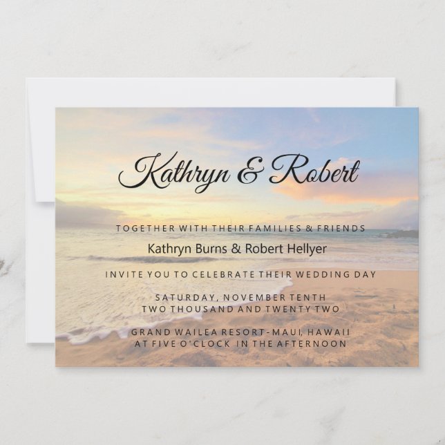 Hawaii Sunset on the Beach Wedding Invitation (Front)