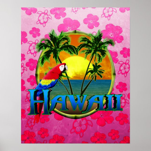 Hawaii Sunset Pink Honu Poster (Front)