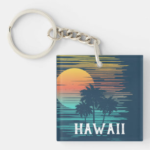 Hawaii Sunset Sunrise Graphic Topical Rainforest Key Ring