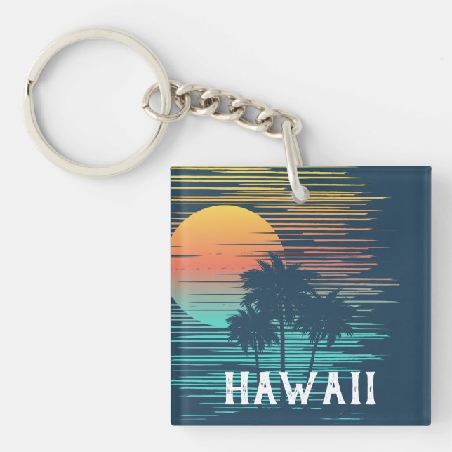 Hawaii Sunset Sunrise Graphic Topical Rainforest Key Ring (Front)