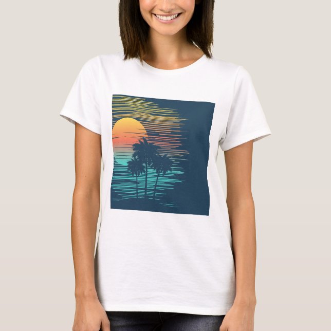 Hawaii Sunset Sunrise Graphic Topical Rainforest T-Shirt (Front)