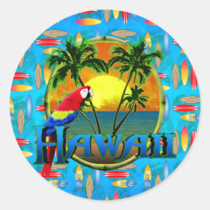 Hawaii Sunset Surfboards Classic Round Sticker