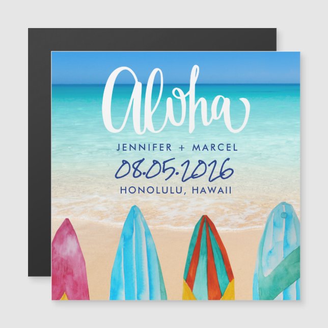 Hawaii Surfboard Aloha Beach Wedding Save the Date (Front/Back)