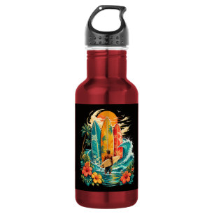 Hawaii Surfboard Wave Beach Surfer Vintage 532 Ml Water Bottle