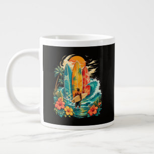 Hawaii Surfboard Wave Beach Surfer Vintage Large Coffee Mug
