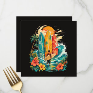 Hawaii Surfboard Wave Beach Surfer Vintage Menu