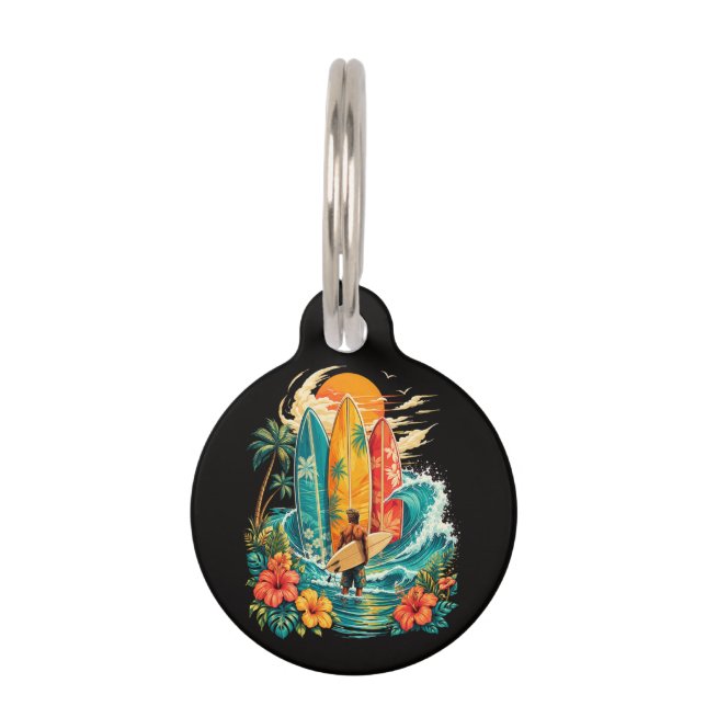 Hawaii Surfboard Wave Beach Surfer Vintage Pet Tag (Front)