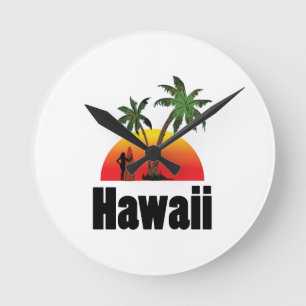 hawaii surfer round clock
