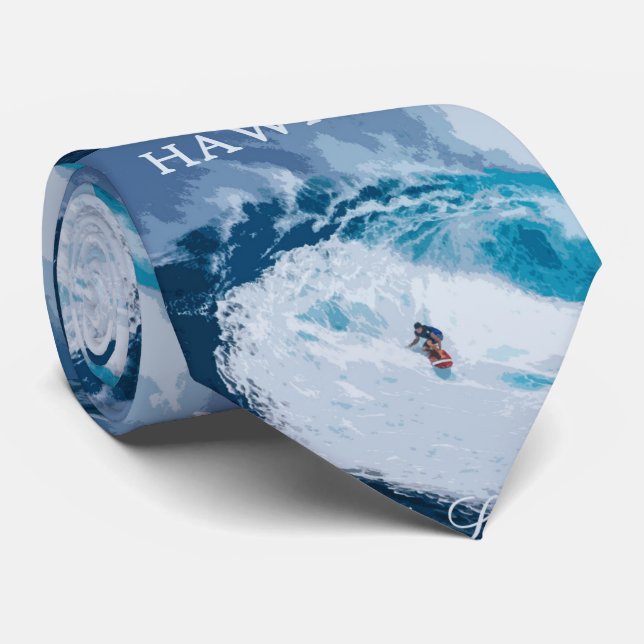Hawaii Surfers Paradise Travel Poster Tie (Rolled)