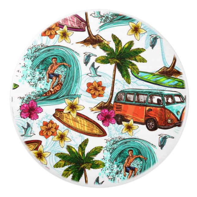 Hawaii Surfing Pattern Ceramic Knob (Front)
