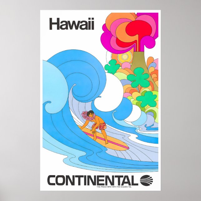 Hawaii Surfing Print Hawaiian Art Continental (Front)