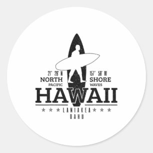 Hawaii Surfing Uaho Beach North Shore Surfer Classic Round Sticker