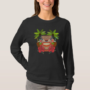 Hawaii Tiki Mask Totem Tropical Flowers Luau Party T-Shirt