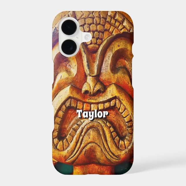 Hawaii Tiki Retro Wood Face Fun Photo Custom Name (Back)