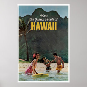 Hawaii Travel Poster Hawaiian Art Retro Surf Print