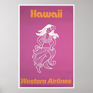 Hawaii Travel Poster Hawaiian Art Western Airlines