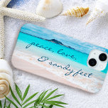 Hawaii Tropical Beach Peace Love Sandy Feet Script iPhone 15 Case<br><div class="desc">“Peace, love & sandy feet.” Remind yourself of the fresh salt smell of the ocean air whenever you use this stunning, vibrantly-coloured photo cell phone case. Exhale and explore the solitude of an empty Hawaiian beach. Makes a great gift for someone special! You can easily personalise this cell phone case...</div>