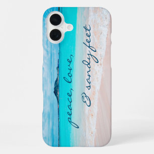 Hawaii Tropical Beach Peace Love Sandy Feet Script iPhone 16 Plus Case