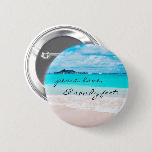 Hawaii Tropical Beach Photo Peace Love Sandy Feet 6 Cm Round Badge (Front & Back)