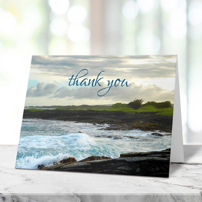 Hawaii Tropical Black Sand Beach Bold Waves Script Thank You Card (Creator Uploaded)