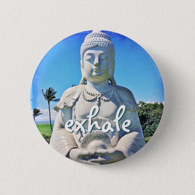 Hawaii Tropical Buddha Photo Exhale Quote Script 6 Cm Round Badge (Front)