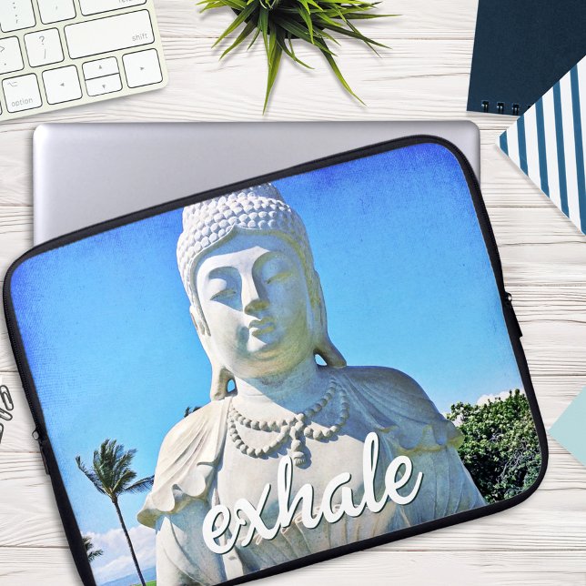 Hawaii Tropical Buddha Photo Exhale Quote Script Laptop Sleeve (Creator Uploaded)