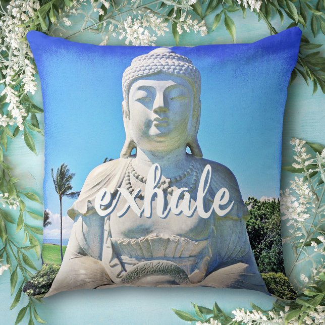 Hawaii Tropical Buddha Photo Exhale Script Quote Cushion (Creator Uploaded)