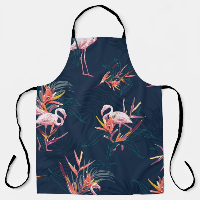 Hawaii Tropical Flamingo With Bird of Paradise Flo Apron (Front)