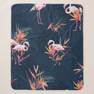 Hawaii Tropical Flamingo With Bird of Paradise Flo Sherpa Blanket