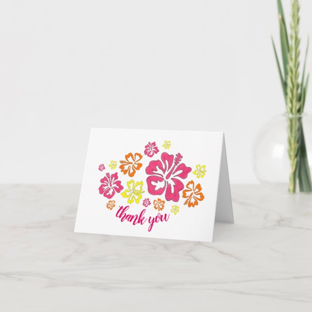 Hawaii Tropical Hawaiian Hibiscus Flowers Floral Thank You Card (Front)