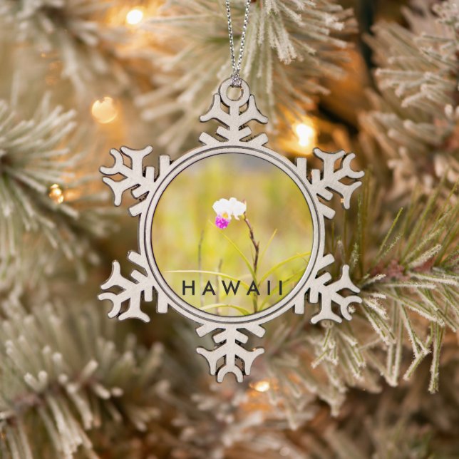 Hawaii Tropical Orchid Volcanoes National Park Snowflake Pewter Christmas Ornament (Tree)