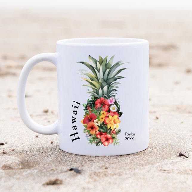 Hawaii Tropical Pineapple w/ Flowers, Family Name Coffee Mug (Creator Uploaded)