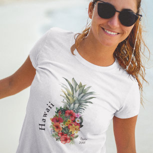 Hawaii Tropical Pineapple w/ Flowers, Family Name T-Shirt