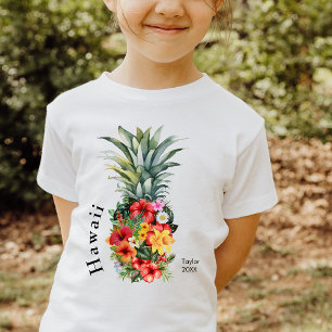 Hawaii Tropical Pineapple w/ Flowers, Family Name T-Shirt