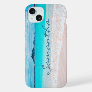 Hawaii tropical sandy beach photo add your name iPhone 15 plus case
