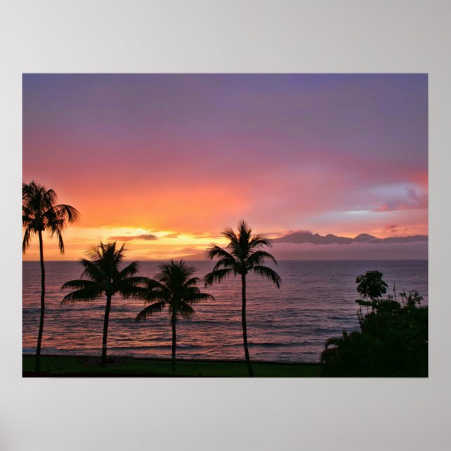 Hawaii Tropical Sunset on the Beach Poster (Front)
