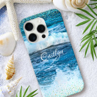Hawaii turquoise blue ocean waves girly confetti