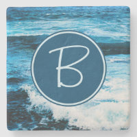 Hawaii Turquoise Blue Ocean Waves Monogram Initial