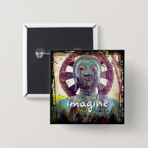Hawaii Turquoise Buddha Photo Imagine Script Bold 15 Cm Square Badge