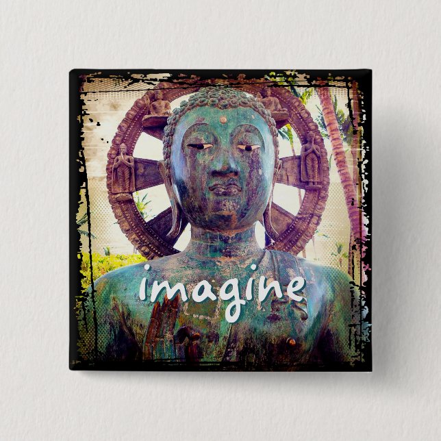 Hawaii Turquoise Buddha Photo Imagine Script Bold 15 Cm Square Badge (Front)