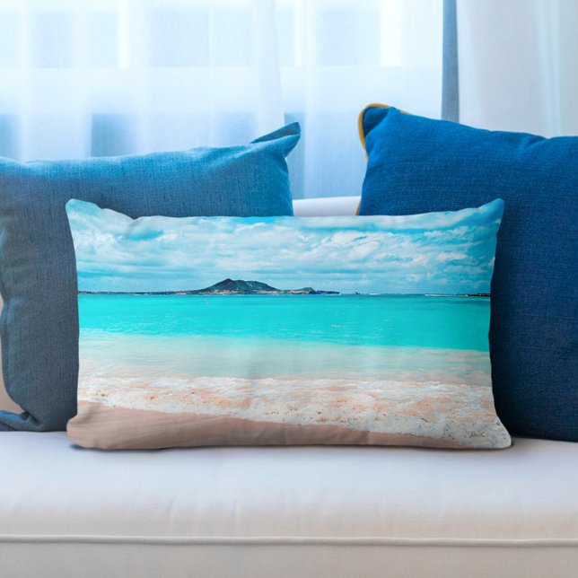 Hawaii Turquoise Ocean Sandy Beach Photo Tropical Lumbar Cushion (Creator Uploaded)