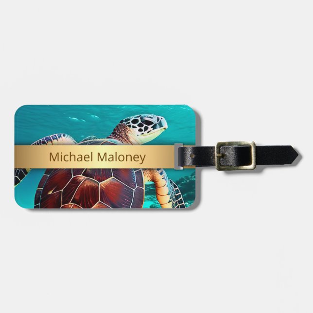 Hawaii Turtle Honu Personalised Luggage Tag (Front Horizontal)