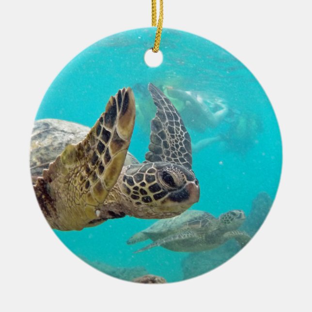 Hawaii Turtles Ceramic Tree Decoration (Front)