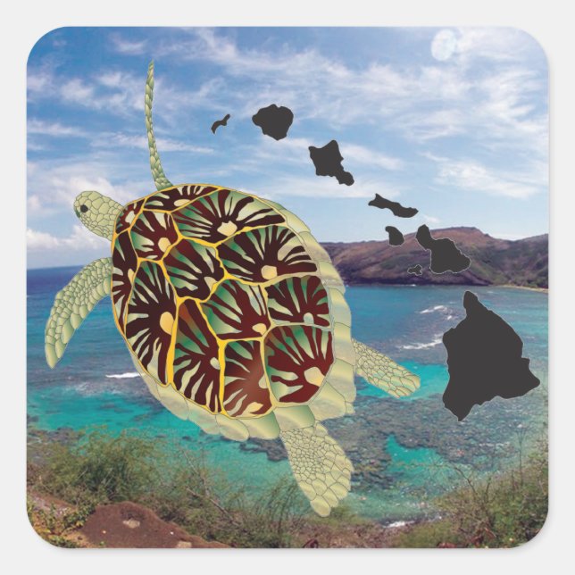 Hawaii Turtles Square Sticker (Front)