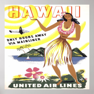 Hawaii -United Air Lines (1950) Vintage Poster