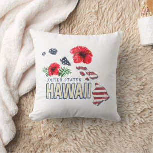 Hawaii United States Retro State Map USA Souvenir Cushion