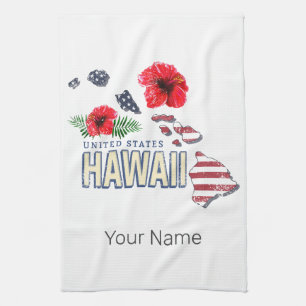 Hawaii United States Retro State Map USA Souvenir Tea Towel