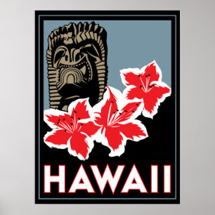hawaii united states usa art deco retro poster